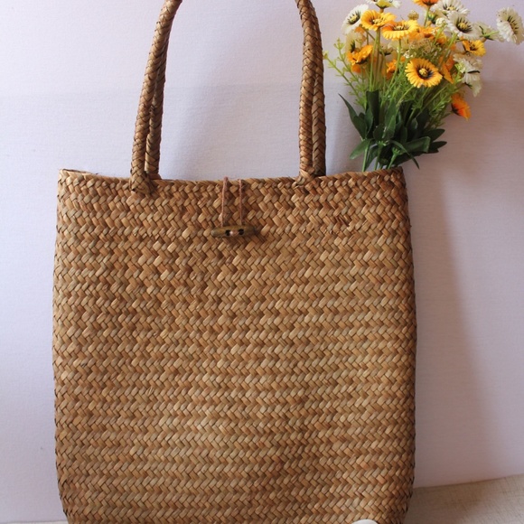 Large Woven Straw Tote Bag Shopping Handbag - Picture 2 of 8